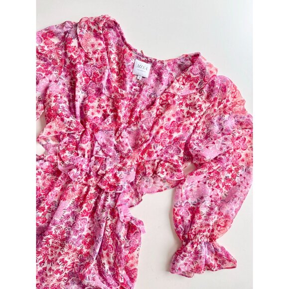 MISA Amelia Pink Del Rio Floral Chiffon Ruffle Cut-Out Tiered Maxi Dress, Size S - Picture 5 of 16